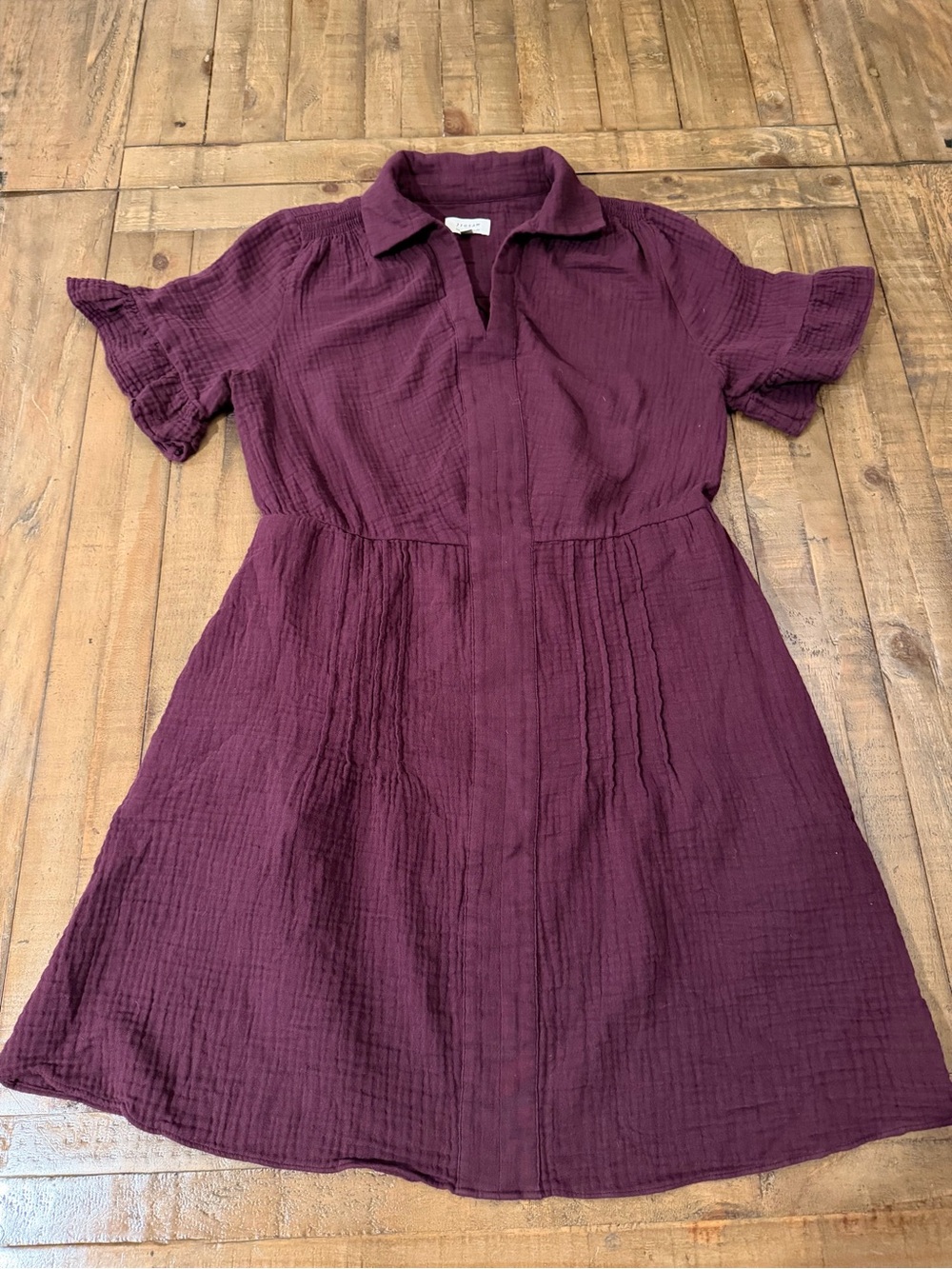 Jigsaw Short-Sleeve Shirt Dress in Plum